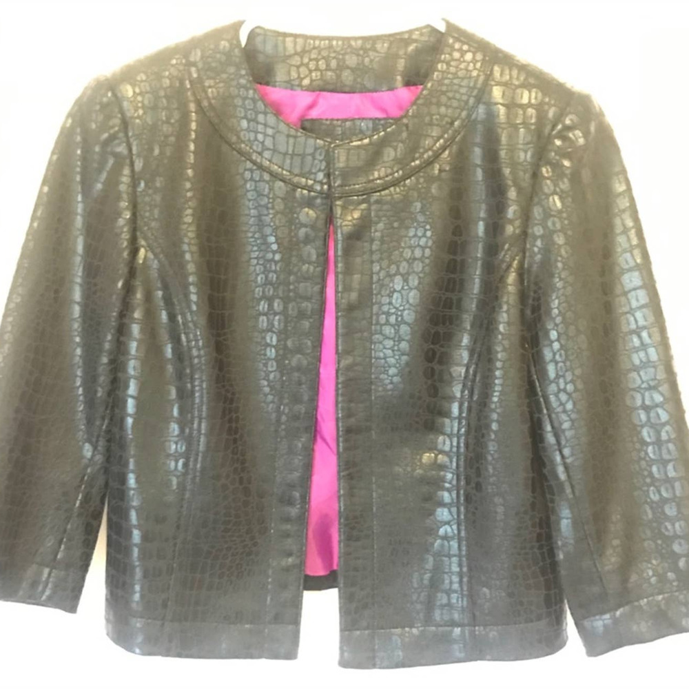 ANTHRASITE Jacket Blazer Black‎ Leather Snakeskin Faux Cropped Lined Chic Size 4